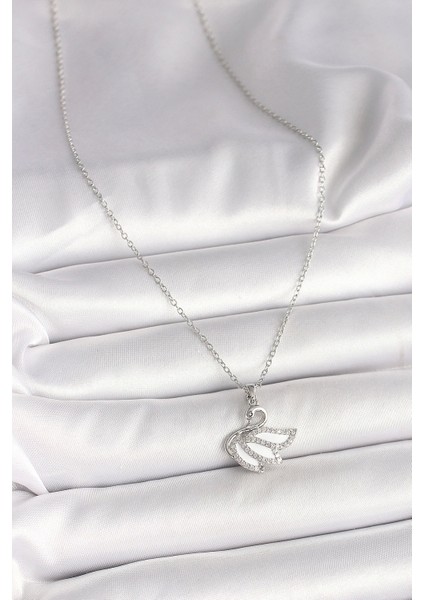 316L Çelik Gümüş Renk Zincir Zirkon Taşlı Kuğu Model Kadın Kolye - TJ-BKO9997 fiyatları