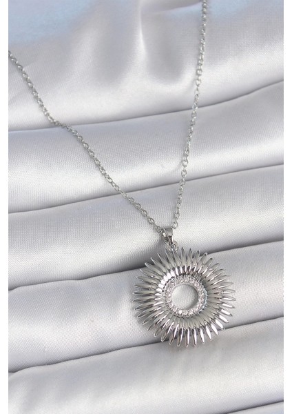 316L Çelik Gümüş Renk Zincir Zirkon Taşlı Nova Yıldız Model Kadın Kolye - TJ-BKO10046