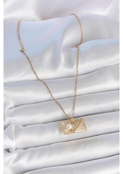 316L Çelik Gold Renk Zincir Zirkon Taşlı Açılır Incili Elmas Model Kadın Kolye - TJ-BKO10049 fiyatları