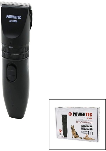 Powertec TR-9000 Kedi - Köpek Bakım Seti USB Şarjlı Traş Makinesi Metal Tarak - Makas 0.8-1.1-1.4-1.7-2.0mm Ayarlı (4887)