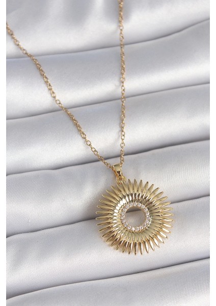 316L Çelik Gold Renk Zincir Zirkon Taşlı Nova Yıldız Model Kadın Kolye - TJ-BKO10047