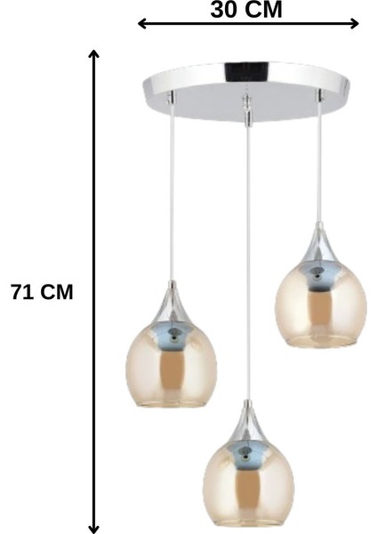 Damlam 3'lü Modern Gümüş - Bal Camlı Sarkıt Avize - Yatak Odası - Salon - Mutfak - Hol - Ofis modelleri