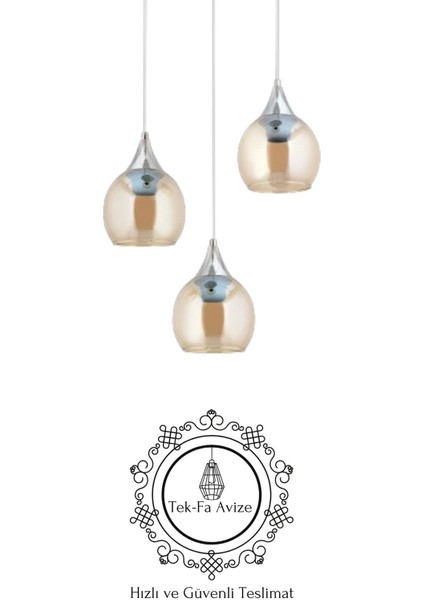 Damlam 3'lü Modern Gümüş - Bal Camlı Sarkıt Avize - Yatak Odası - Salon - Mutfak - Hol - Ofis fırsatları