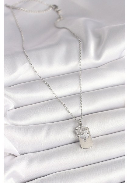 316L Çelik Gümüş Renk Zincir Zirkon Taşlı Yonca Model Kadın Kolye - TJ-BKO9955 fiyatları