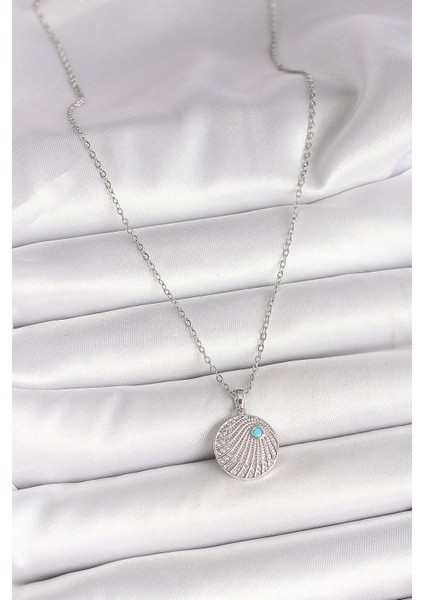 316L Çelik Gümüş Renk Zincir Zirkon Taşlı Mavi Taş Detaylı Madalyon Model Kadın Kolye - TJ-BKO9965 fiyatları