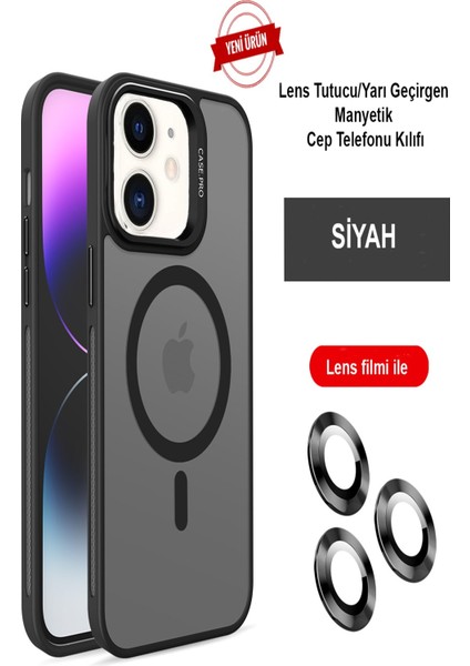 Iphone 11 Kılıf Flet Lens Magsafe Kapak - Siyah Glstd