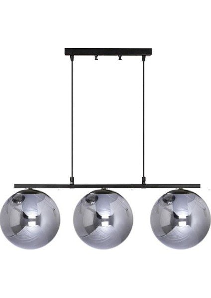 Sezar Salon - Mutfak - Yatak Odası Özel Tasarım Modern Sıralı 3 Lü Füme Glop Camlı Sarkıt Avize