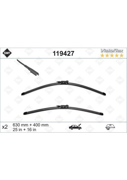 x Silecek 60 40CM X2 Flatblade-Muz Tipi Bmw 3 Seri E92 Nissan Qashqai 2007-2013 Swf 119427 Glstd