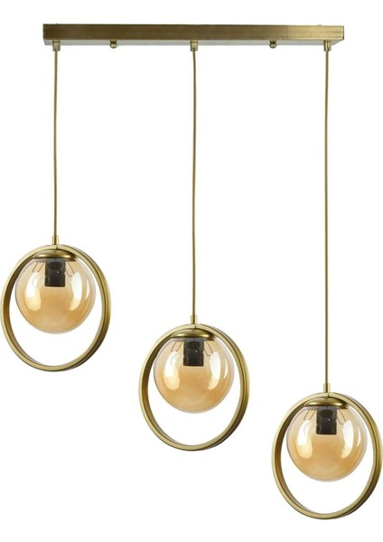 Nina Modern Salon - Mutfak - Yatak Odası Yemek Masası Üstü Metal Halkalı Sıralı 3 Lü Avize