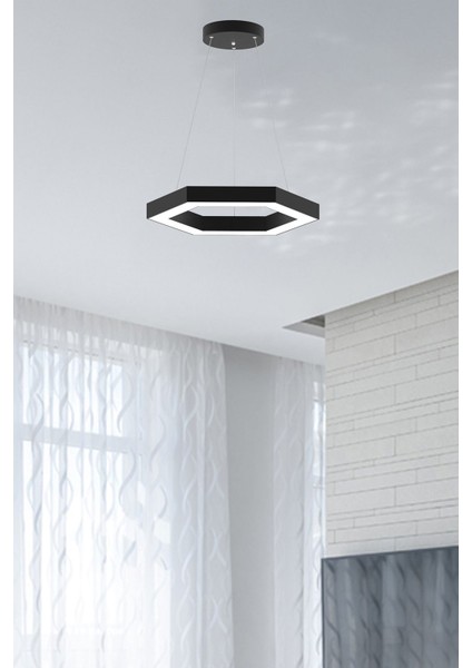 Hexagon ( Siyah Kasa, 4000K Işık Rengi ) Modern LED Avize, Salon, Mutfak, Oturma Yatak Odası Sarkıt modelleri
