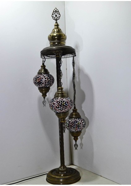 Mozaik Lambader Otantik Lambası Dekoratif Köşe Lambası 3 Lü Mozaik Gece Lambası Model 15