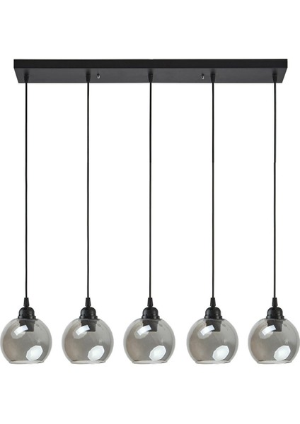 Opvik Modern Tasarım Salon - Mutfak - Yatak Odası Siyah Renk Füme Camlı Sıralı 5 Li Avize