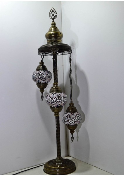 Mozaik Lambader,otantik Lambası,dekoratif Köşe Lambası 3 Lü Mozaik Gece Lambası Model 19
