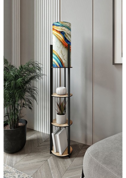 Dora Meşe Yuvarlak Raflı Rainbow Modern Dekoratif Lambader