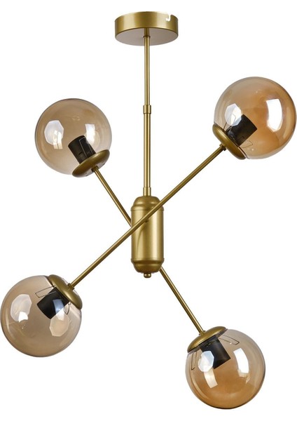 Fiona Modern Tasarım Salon Mutfak Yatak Odası Eskitme Renk Bal Camlı 4 Lü Avize