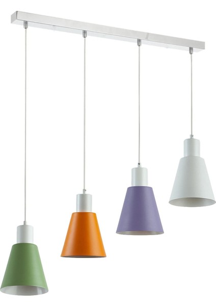 Trend Modern Yeşil - Turuncu - Lila - Beyaz Renk Salon-Mutfak-Yatak Odası-Cafe Sıralı 4 Lü Avize