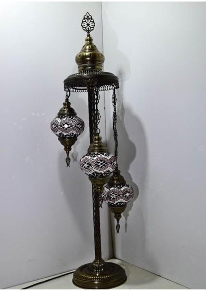 Mozaik Lambader Otantik Lambası Dekoratif Köşe Lambası 3 Lü Mozaik Gece Lambası Model 20