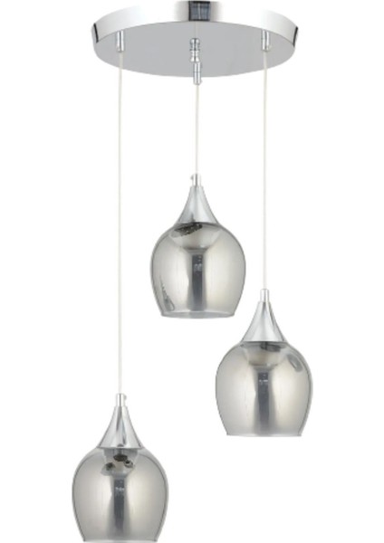 Damlam 3'lü Modern Gümüş - Füme Camlı Sarkıt Avize - Yatak Odası - Salon - Mutfak - Hol - Ofis fiyatları