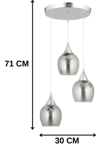 Damlam 3'lü Modern Gümüş - Füme Camlı Sarkıt Avize - Yatak Odası - Salon - Mutfak - Hol - Ofis modelleri