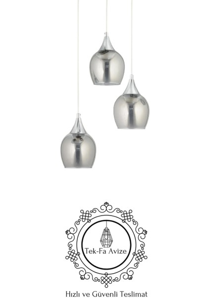 Damlam 3'lü Modern Gümüş - Füme Camlı Sarkıt Avize - Yatak Odası - Salon - Mutfak - Hol - Ofis fırsatları