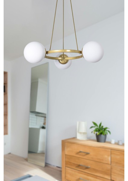 Owen Modern Tasarım Mutfak Yatak Odası Salon Oturma Odası Eskitme Renk Beyaz Camlı 3 Lü Avize