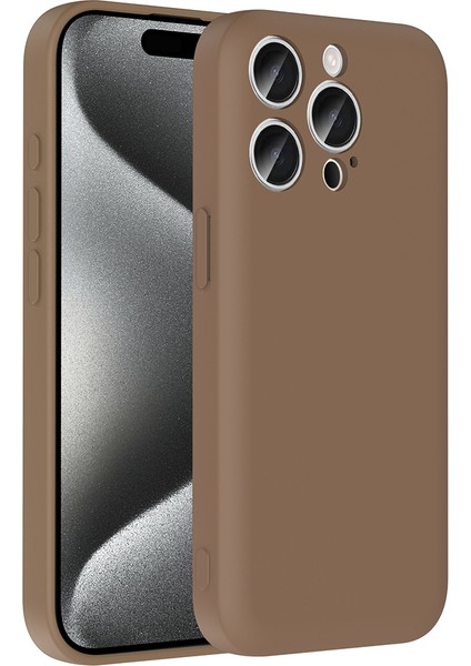 Apple iPhone 15 Pro Kılıf Kamera Korumalı Kartlık Hazneli Vrdr Vitra Kapak - Kahverengi