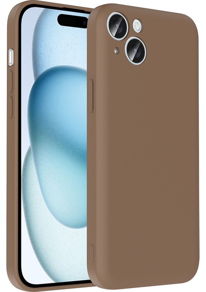 Apple iPhone 15 Plus Kılıf Kamera Korumalı Kartlık Hazneli Vrdr Vitra Kapak - Kahverengi