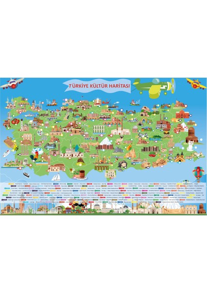 Türkiye Kültür Haritası 95 cm x 150 cm Glstd