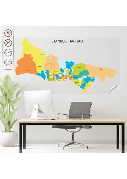 Statik Kağıt Istanbul Haritası 72 cm x 135 cm Glstd