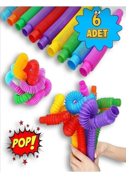 Pop Tubee 6 Farklı Renk Kırmızı Turuncu Sarı Mor Mavi Yeşil 6 Adet