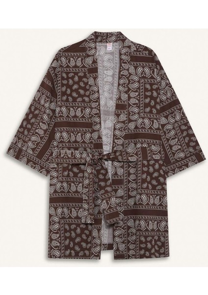 Regular Fit Desenli Kuşaklı Pamuklu Kimono-Fall in Love D0453AX25SP