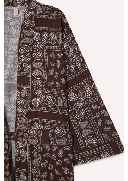 Regular Fit Desenli Kuşaklı Pamuklu Kimono-Fall in Love D0453AX25SP fiyatları