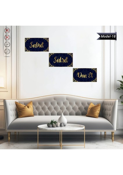 Sabret- Şükret- Dua Et Tablo - Poster Dini (Model- 18) 40 cm x 70 cm Renk Lacivet Glstd