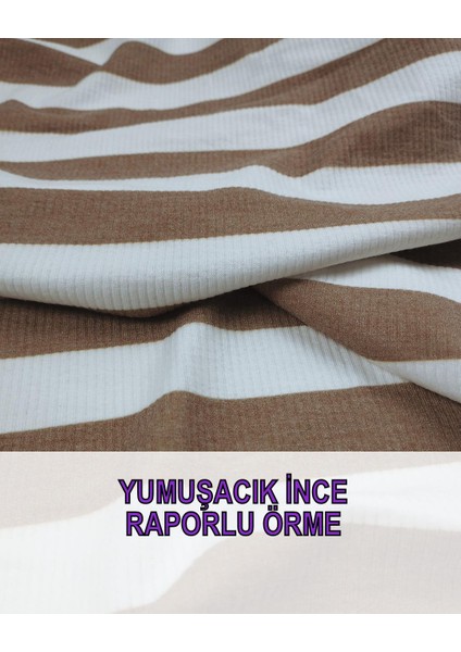 Ince Raporlu Örme Kahve Ekru Enine Çizgili (En 130 cm x Boy 255 Cm)