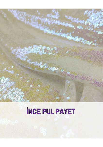 Beyaz Üzeri Yanar Döner Renkli Ince Pul Payet (En 130 cm x Boy 300 Cm)