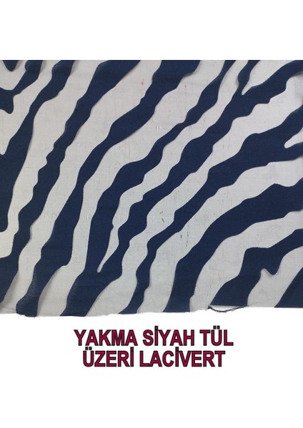 Organze Yakma Tül Siyah Üzeri Lacivert Renkte En: 140 cm