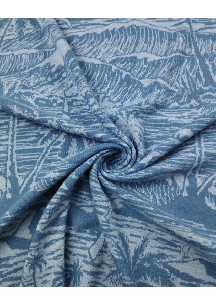 Mavi Renklerde Jakarlı Örme En: 150 cm