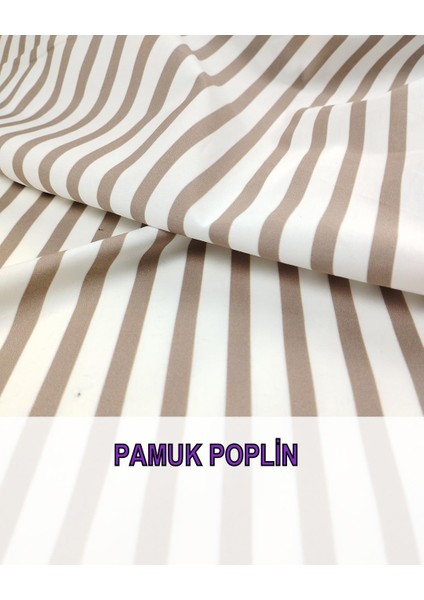 Pamuklu Dokuma Kahve Beyaz Boyuna Çizgili En: 140