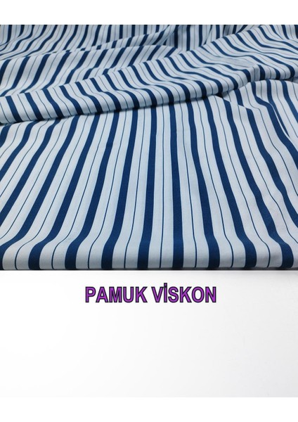 Pamuk Viskon Petrol Mavisi Beyaz Boyuna Çizgili En: 145 cm