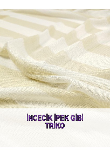 Ince Seyrek Triko Ekru Bej Enine Çizgili En: 120