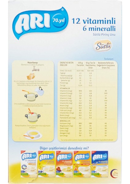 12 Vitaminli 6 Mineralli Sütlü Pirinç Unu 500 gr fiyatları