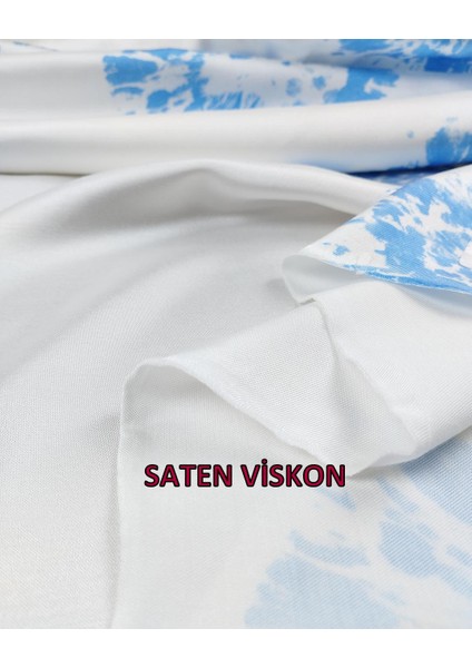 Viskon Sentetik Saten Mavi Beyaz Renklerde (En 140 cm x Boy 300 Cm)