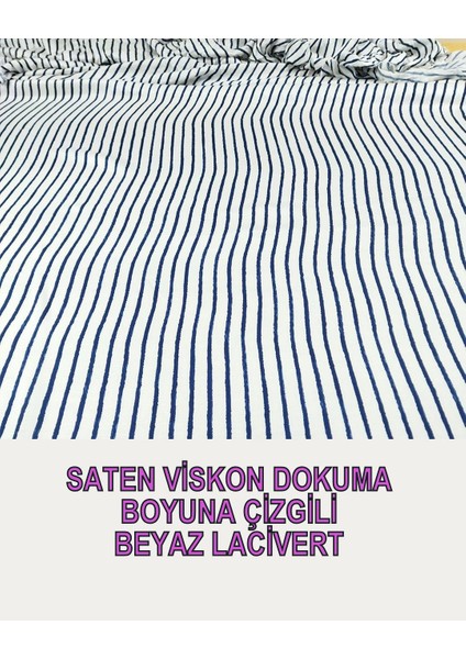 Saten Viskon Lacivert Beyaz Boyuna Çizgili (En 120 cm x Boy 200 Cm)