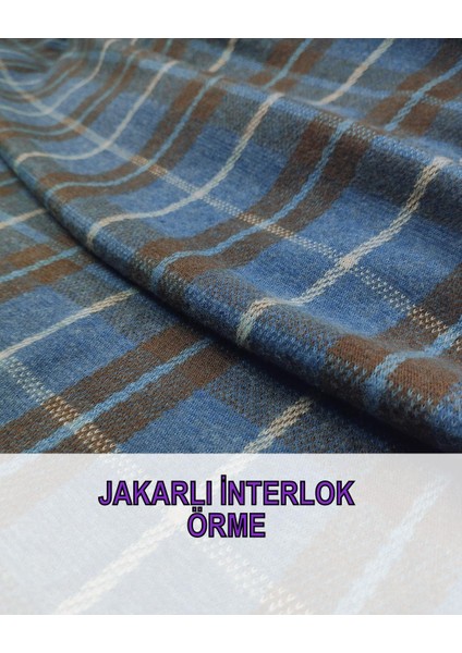 Jakarlı Interlok Örme Mavi Kahve Krem Renklerde (En 140 cm x Boy 320 Cm)