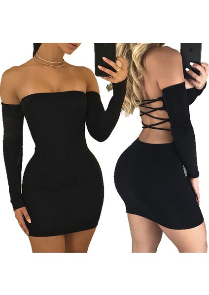 Sırt Dekolteli Straplez Mini Elbise