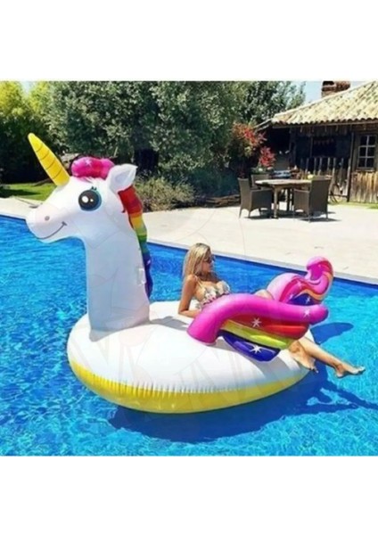 Unicorn Tek Boynuzlu Tutamaçlı Mega Boy Ada Binici At Havuz, Deniz 201cm X 140cm X 97cm Pompa, Yama modelleri
