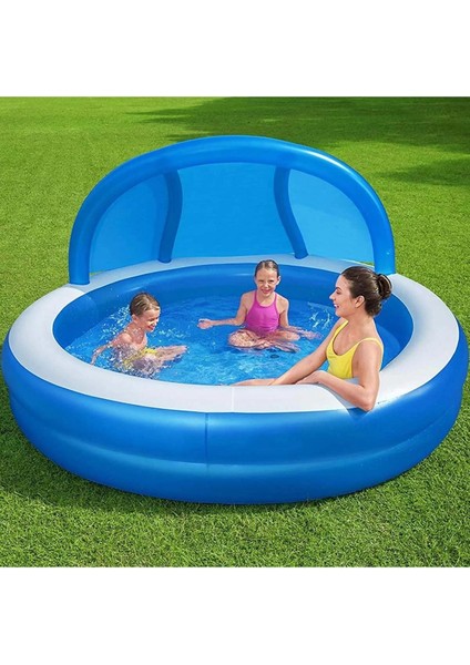 Gölgelikli Ve Havuz Içinde Oturmalı Aile Büyük Boy Şişme Havuz 2.41 X 2.41 X 1.40 M.