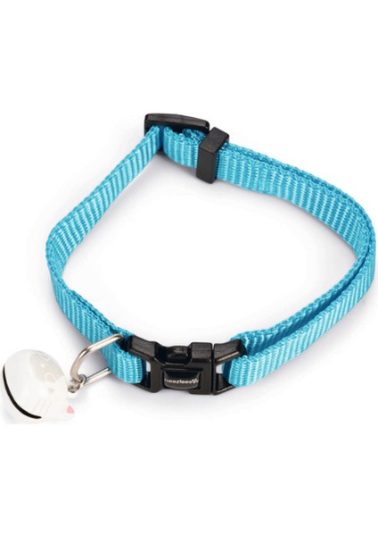 Kedi Boyun Tasması, Zilli, Turkuaz, 20-30CM Glstd
