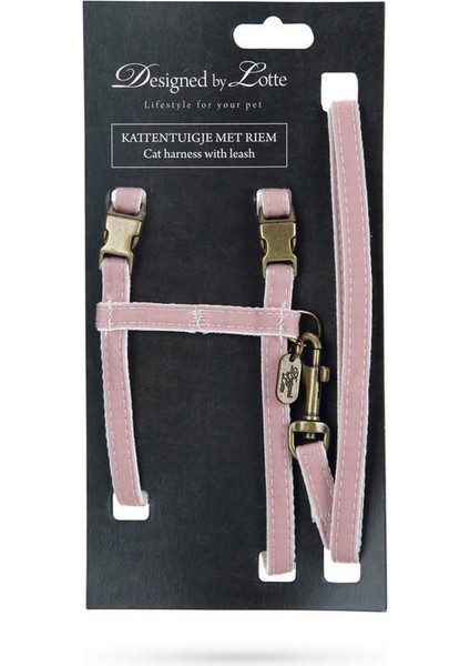 Dbl Kedi Göğüs Tasması ve Gezdirme Kayışı, 130CM, Pudra Pembe, 27-45CM Glstd