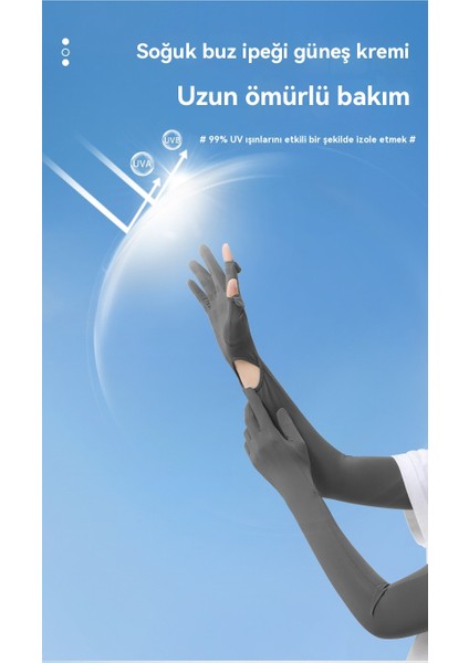 Güneş Koruyucu Eldivenleri Entegre Avuç Içi Kaymaz Uv Önleyici Buz Ipek Kolları (Yurt Dışından)